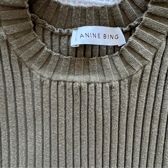 Anine Bing Cecily Rib Knit Top, LARGE, Olive Green - Picture 3 of 5